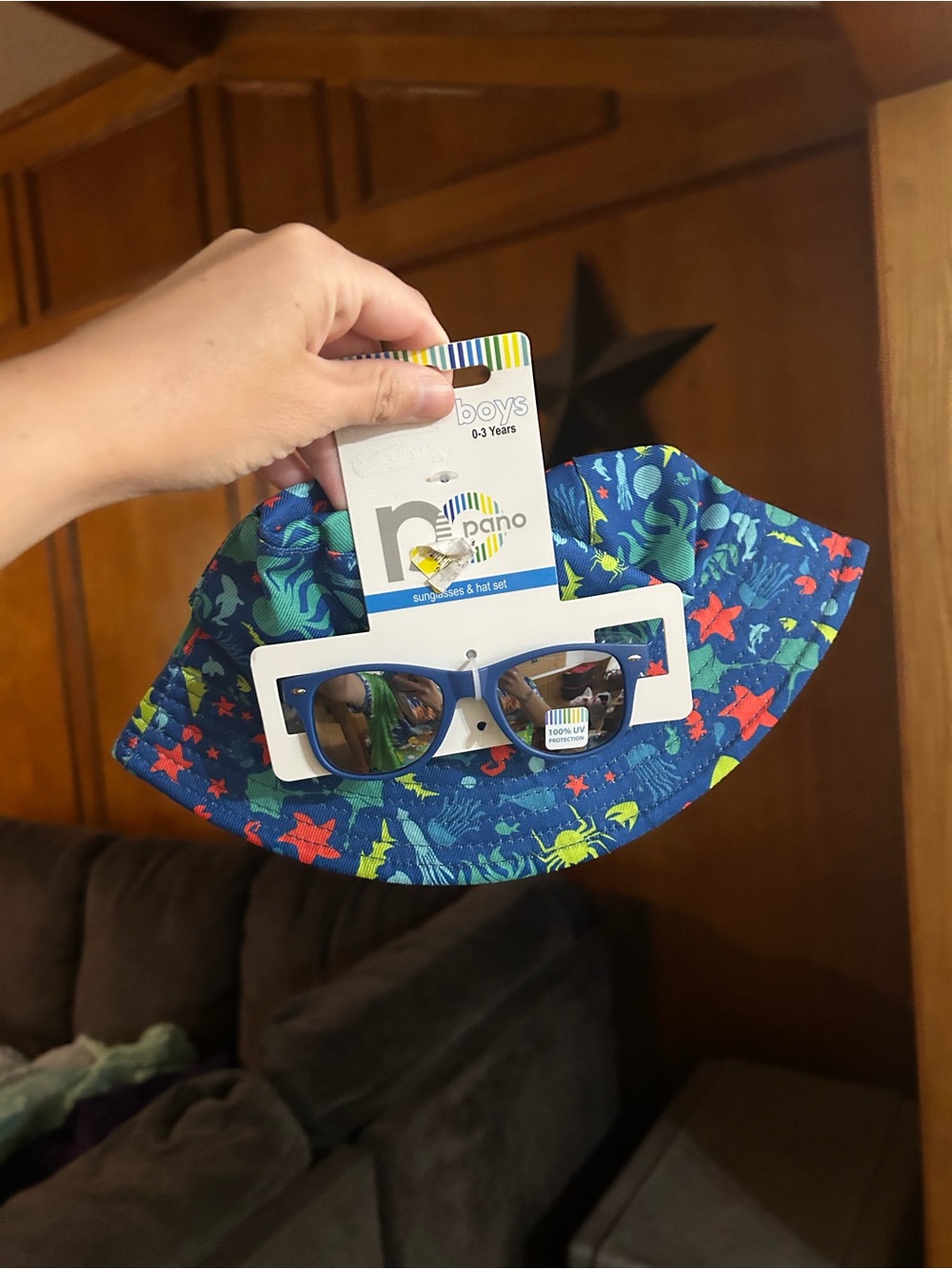 Boys Blue Sea Life Bucket Hat with Sunglasses Set